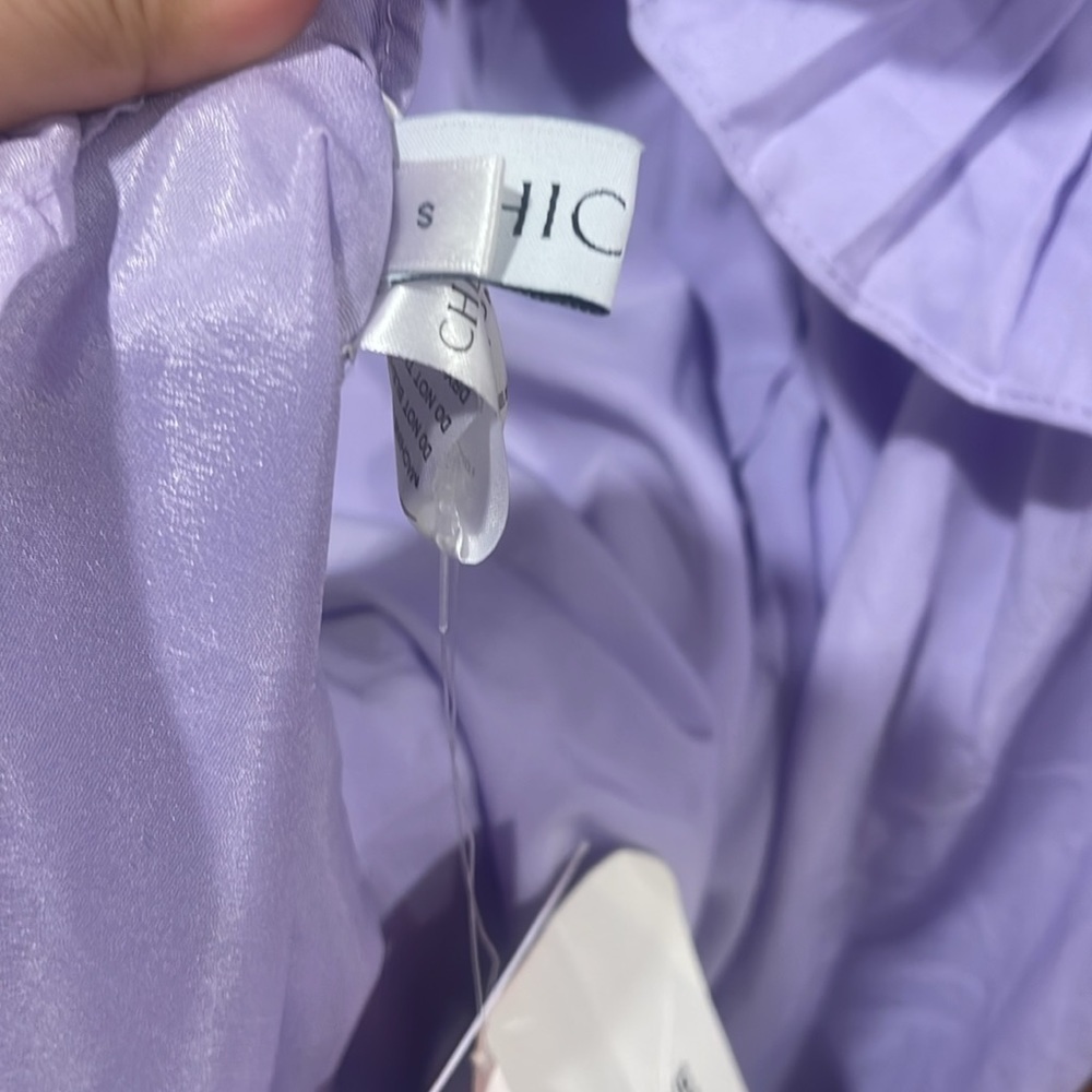 PLEATED RUFFLE BUTTONED DEEP V-NECK DRESS IN LILAC - Picture 13 of 14